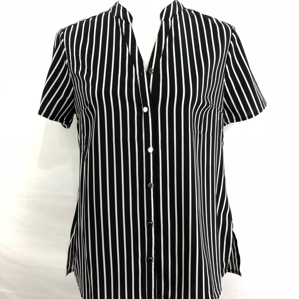 Notations Blouse Black & White Stripes Small New
